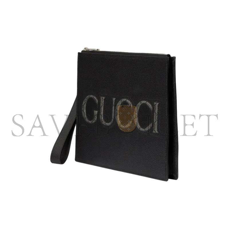 GUCCI INLAID LOGO GRAINED LEATHER CLUTCH 768374 (28*22*3cm)